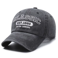 Gorra de béisbol vintage gris oscuro de algodón lavado con bordados clásicos - Ajustable / Negro