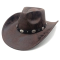 Vintage brown western cowboy hat with studded leather band and curved brim on white background - M (56-58cm) / Tie-Dye Coffee