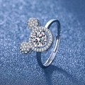Adjustable silver Mickey Mouse shaped ring featuring a sparkling central zircon stone - Mickey Mouse Ring Ljz-228 / Adjustable Open
