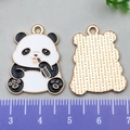 Panda and bamboo enamel charm with gold finish for DIY jewelry and keychain making - Panda Eating Bamboo Shoot