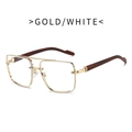 Classic double bridge sunglasses with gold metal frame and dark brown wood grain temples - Gold Frame Clear Lens