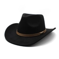 Western style black felt cowboy hat with brown leather band and metallic buckle accents - M(56-58cm) / Black