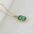 Collier Cancer en acier doré avec pierre de malachite verte et cristaux brillants - Cancer