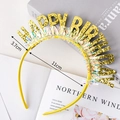 Yellow birthday headband with golden Happy Birthday lettering and colorful sequins - Gold Sequin Tassel Birthday Headband
