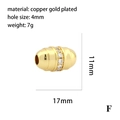 Détail d'une perle en cuivre doré avec zircon blanc montrant les dimensions 17mm x 11mm - Perle Ovale Zircone Transparent(P03061)