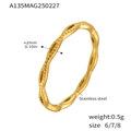 Detail view of 2mm gold-plated stainless steel wave ring with size and weight specs - Gold-Wavy Band