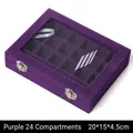 Purple velvet jewelry box with 24 compartments and transparent lid, size 20x15x4.5cm - 24 Grids / Purple