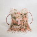 Chic pink tie-dye faux fur handbag featuring a golden metal lock and leather strap - Pink and Green