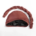 Men's turban hat in reddish-brown with black satin lining and braided decorative band - One Size / Cap and Headband / Brick Red