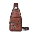 Vintage brown leather chest bag for men with metal buckle and adjustable strap - Dark Brown