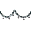 Close-up of 2m green Christmas garland with silver bows and hanging metallic ornaments - Dark Green White Edge + 6 Silver Balls + 12 Silver Bows