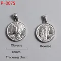 Detail of silver Roman coin pendant showing 18mm diameter and 3mm thickness measurement - US Cent Coin Style Pendant (P00007S)