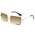 Vintage rimless square sunglasses with gold metal frame and gradient brown lenses - Gold Frame Tea Lens