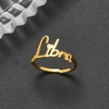 Adjustable golden stainless steel Libra zodiac ring with polished finish on black background - Adjustable Open / Libra Gold