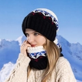 Set berretto e scaldacollo in maglia con motivi jacquard bianchi e neri invernali - Nero