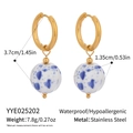Detail showing waterproof hypoallergenic stainless steel earring dimensions and blue bead - Blue and White Spotted Bead (YYE025202)