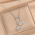 Ensemble collier trèfle à quatre feuilles argenté avec pampille étoile et micro-pierres - 509 Collier Trèfle à Gland en Argent