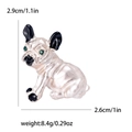 French Bulldog brooch in cream metal with black accents and green rhinestone eyes - White