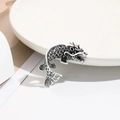 Mythical dragon-head fish brooch with vintage silver finish and antique scale texture - Silver Dragon Head and Fish Body Arowana Style (DW0418)