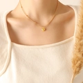 Minimalist gold bean necklace with mixed snake and bead chain on a female model - 40+5cm / Gold Color (P591)