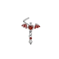 Piercing de nez en L argenté avec cœur rouge et pendentif ailes de chauve-souris - Clou de nez argent chauve-souris cœur rouge