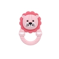 Pink lion shaped silicone baby teether with textured handle for teething relief - Little Lion Rattle Teether / Pink