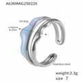 Irregular wavy double-layer stainless steel ring with light blue enamel finish - A636-Blue Enamel Steel Ring
