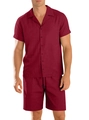 Ensemble chemise à manches courtes et short pour homme en bordeaux à rayures fines - S / Costume à rayures / Bordeaux