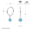 Detailed size chart for S925 sterling silver hoop earrings with blue zircon stones - 925 Silver / December White Gold Plated (Sky Blue Zirconia)