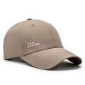 Khaki quick-dry mesh baseball cap with laser-cut side vents and white text logo - Adjustable / Khaki
