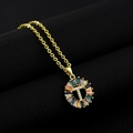 Gold letter T necklace with colorful baguette gemstones and sparkling cubic zirconia - Gold Plated Rainbow Zirconia Letter T