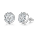 Hypoallergenic screw back silver cluster stud earrings with round and baguette zircon diamonds - Silver (OHE123-1 White Gold)