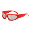 Y2K sporty sunglasses with glossy red frame and silver reflective lenses - Red Frame Silver Lens