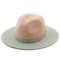 Detail of pink and mint green woven straw hat featuring a sparkling silver glitter band - M (56-58cm) / Pale Pink Crown / Mint Green Brim