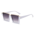 Chic white square oversized sunglasses with gold trim and purple gradient lenses - White Frame Double Grey Lens