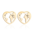 Golden heart-shaped world map stud earrings made of high-quality stainless steel - 195/World Map / Gold