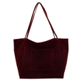 Vintage burgundy suede tote bag with large capacity and stylish front square pocket - Burgundy
