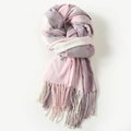 Pink and purple plaid scarf in blended cashmere with soft tassel edges for winter - 200x70cm / Pink White