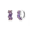 Ag 925 sterling silver hoop earrings with rectangular purple zircon gemstones - Silver with Purple Baguette Zircon Hoop (Silver Earring Post)