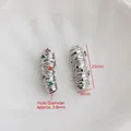 Perles tubes courbés en argent plaqué or 14K avec zircons pour la création de bijoux - Tube Incurvé Perforé de 25mm avec Zirconium Incrusté / Or Blanc