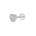 Surgical steel labret stud with a heart-shaped pink zircon inlay for ear or lip piercing - Silver Heart / Pink Stone (K-950)
