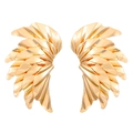 Exaggerated golden leaf-shaped metal spiral earrings with a polished geometric finish - KC Gold Wings (DZ-817)