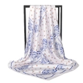 Elegant 90cm satin square scarf with blue paisley print and red cherry pattern on white base - 90*90cm / Light Blue