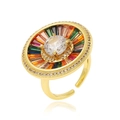 Adjustable gold open ring featuring a large zircon and vibrant multi-color gemstone starburst - Oval Large Zirconia Design (J-1412)