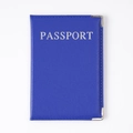 Protège-passeport en cuir PU bleu avec lettres argentées et coins de protection en métal - Bleu