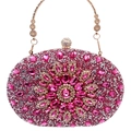 Luxurious pink rhinestone floral clutch bag with gold handle for party evening events - Rose Red