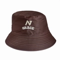 Detail of dark brown bucket hat featuring white embroidered N GRACE logo on canvas - 55-58cm / Coffee Brown (Grace)
