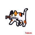 Cute calico cat embroidery patch with dagger, 7x6cm size for DIY clothing decor - 7x6cm