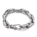 Polished silver stainless steel coffee bean chain link bracelet with lobster clasp - Steel Color Bracelet (KB144580-Z)