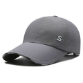 Dark grey quick-dry baseball cap with S-letter metal badge and curved brim - Adjustable / Dark Gray